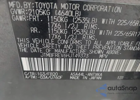 2017 Toyota Rav4 Le z USA, uszkodzony, nr VIN JTMBFREV6HJ149373